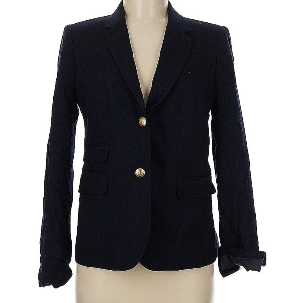 J. Crew Wool Navy Blazer with Notched Lapels and Structured Silhouette